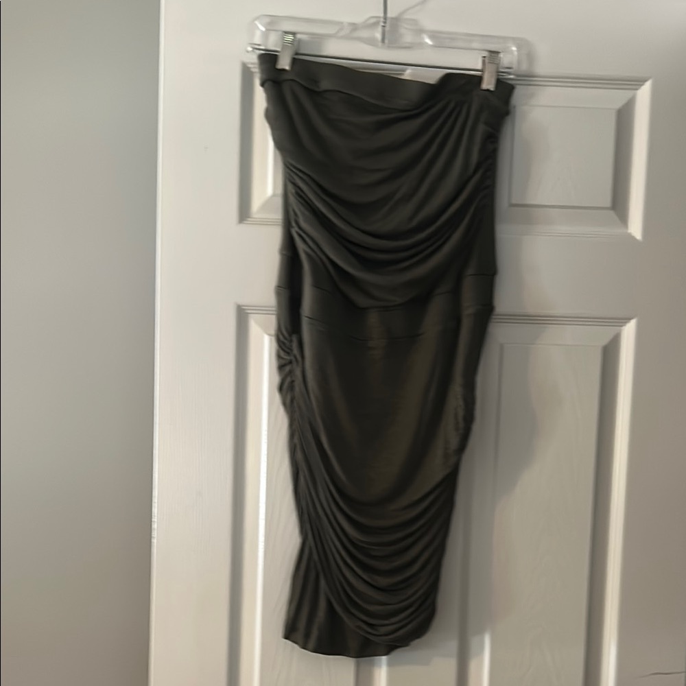 Draped Midi Skirt in Dark Olive